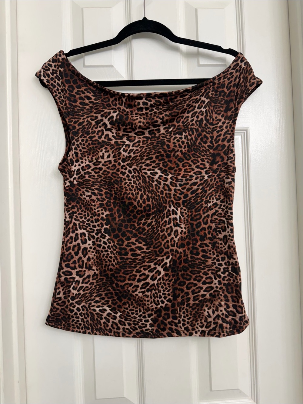 7086 Leopard Print Off-Shoulder Camisole Top Brown